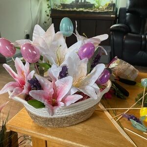 Easter Floral Basket with Pink and White Lilies